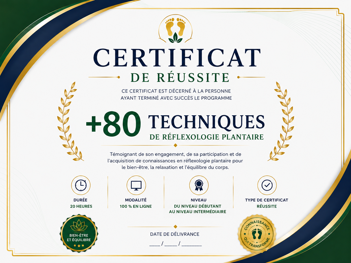 certificat de réussite +80 techniques de réflexologie plantaire